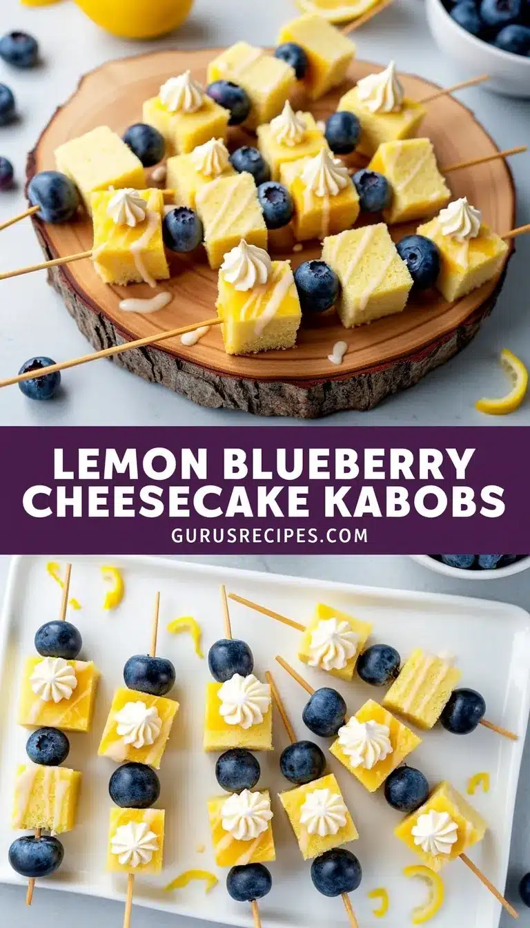 Pinterest pin for lemon blueberry cheesecake kabobs