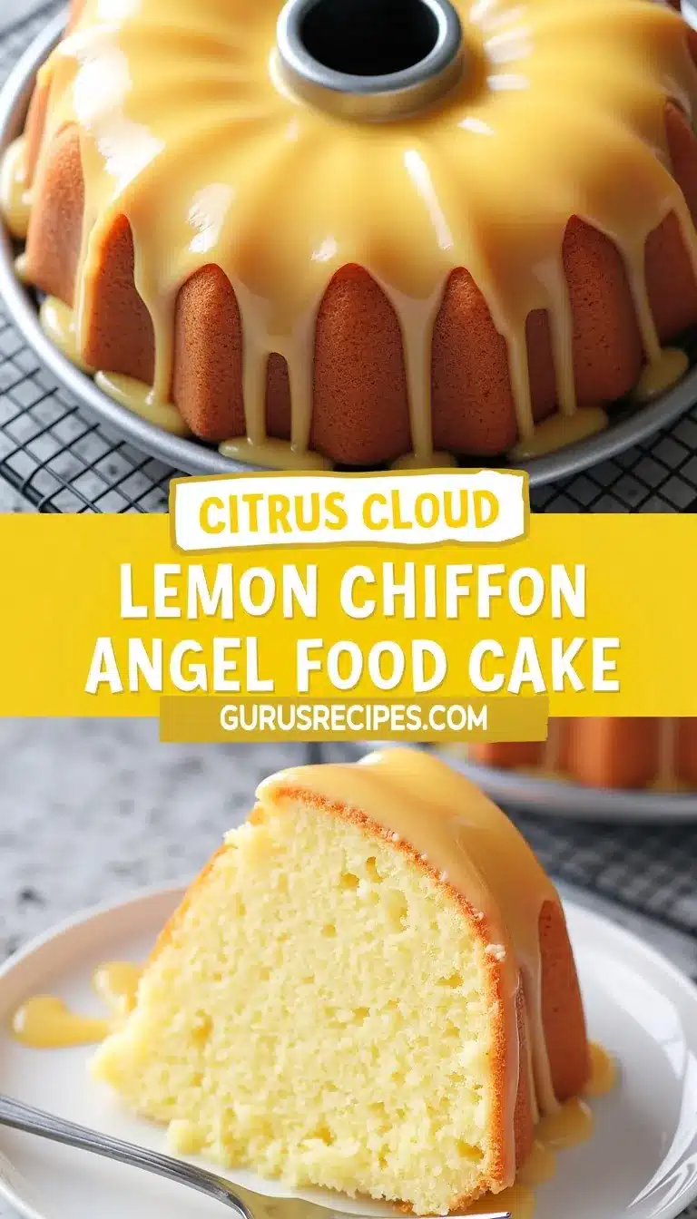 Pinterest pin for lemon chiffon angel food cake