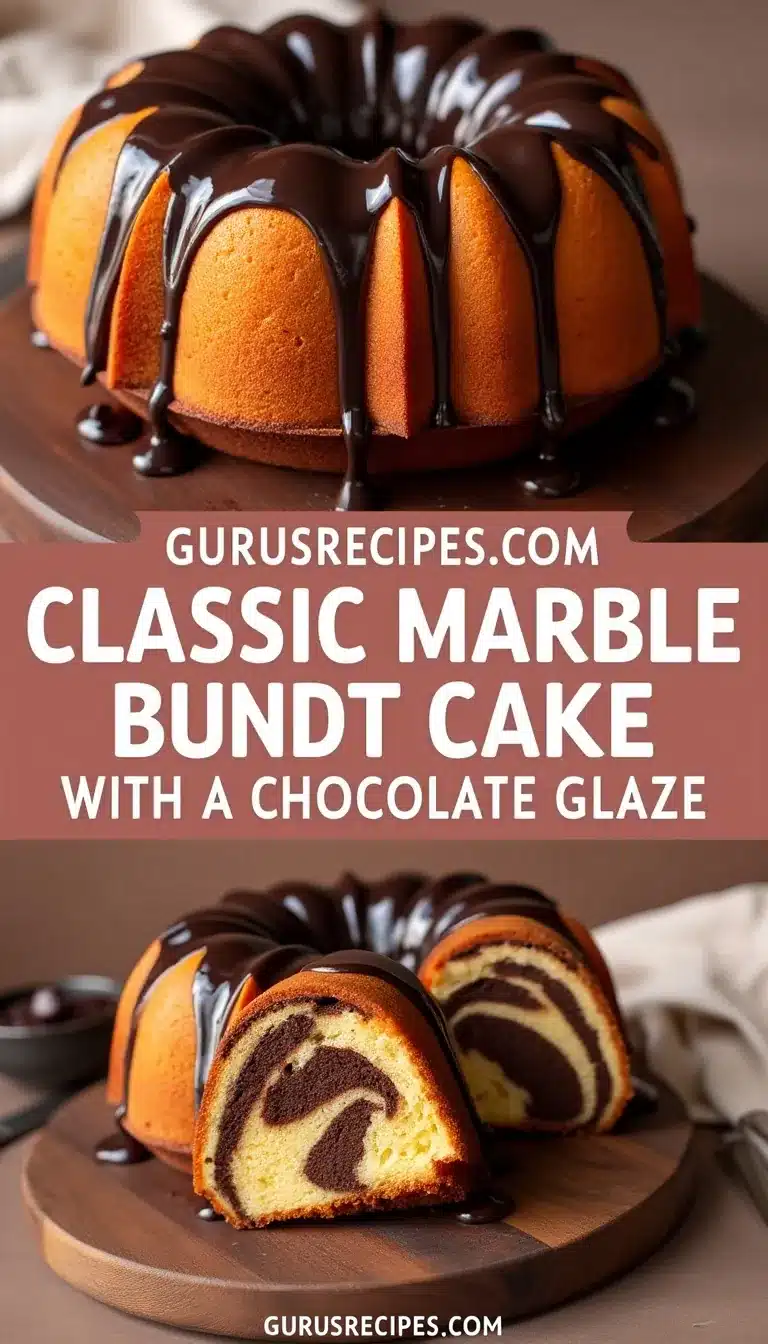 Pinterest pin for marble Bundt cake