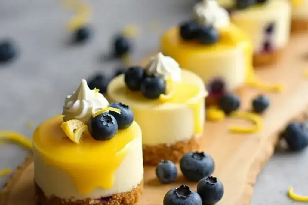 mini lemon blueberry cheesecake bites