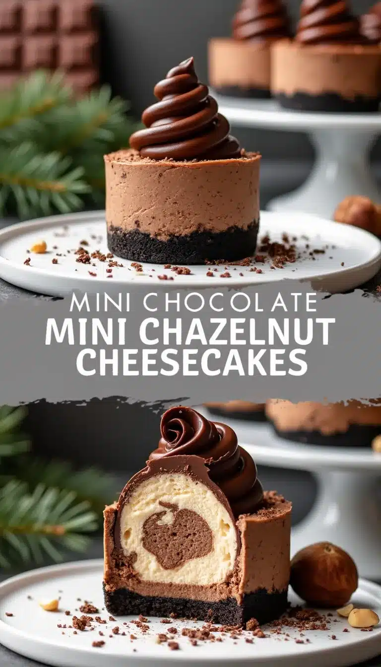 Pinterest pin for mini chocolate hazelnut cheesecakes