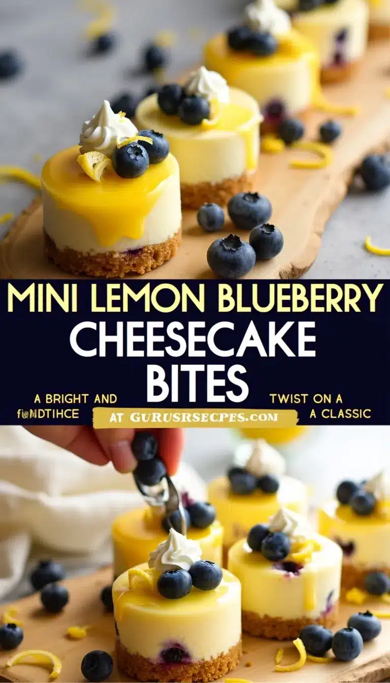 Pinterest pin for mini lemon blueberry cheesecake bites