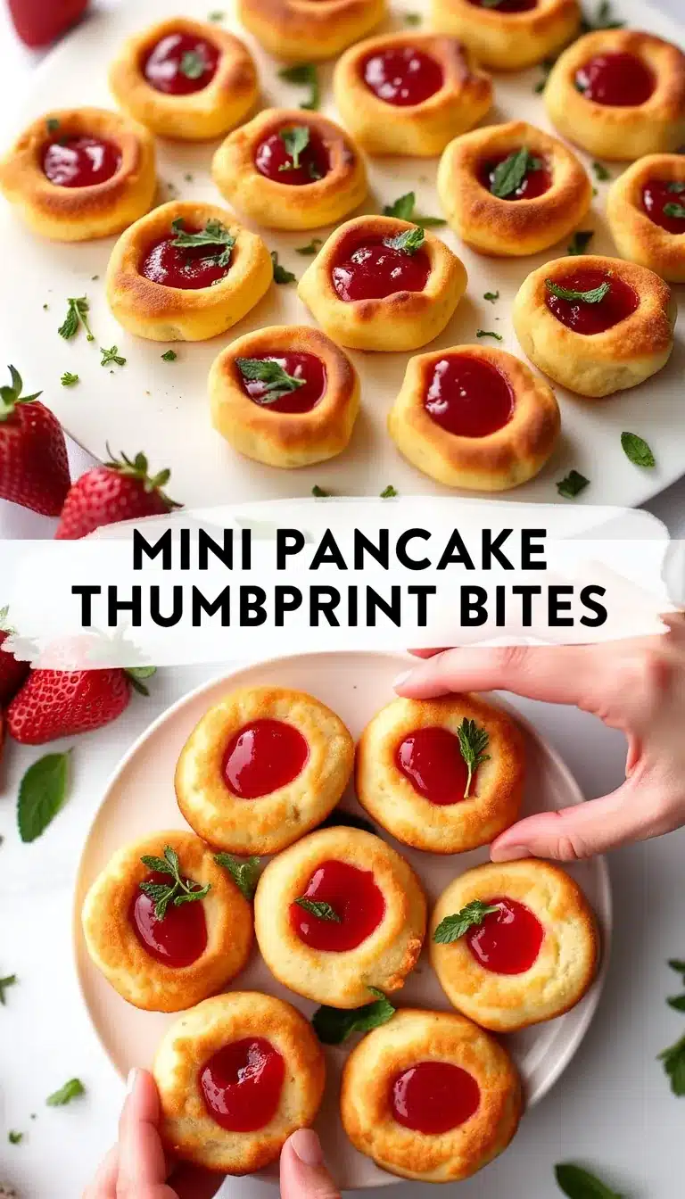 Pinterest pin for mini pancake thumbprint bites