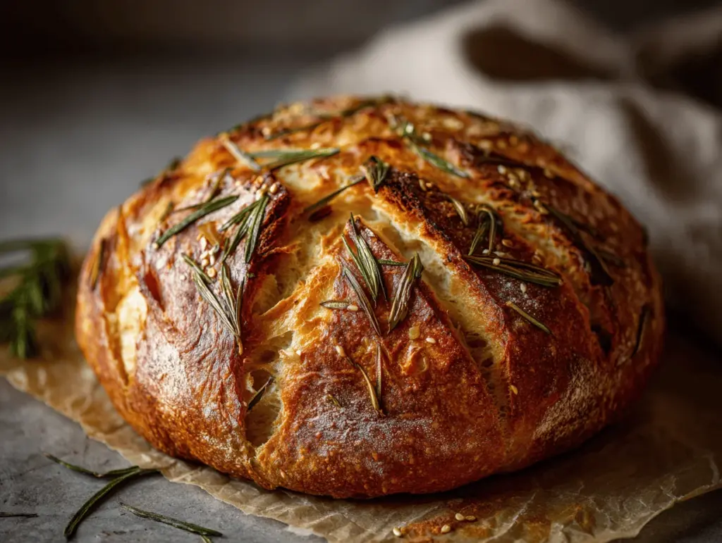 no-knead garlic rosemary bread - featured image
