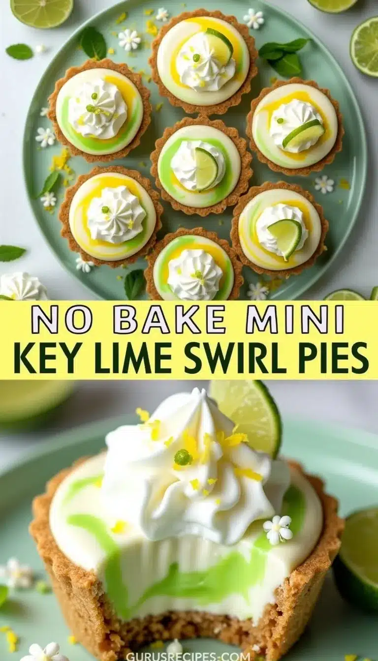 Pinterest pin for no bake mini key lime swirl pies