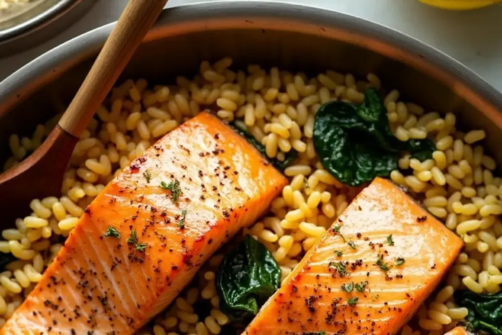 one skillet salmon with lemon orzo