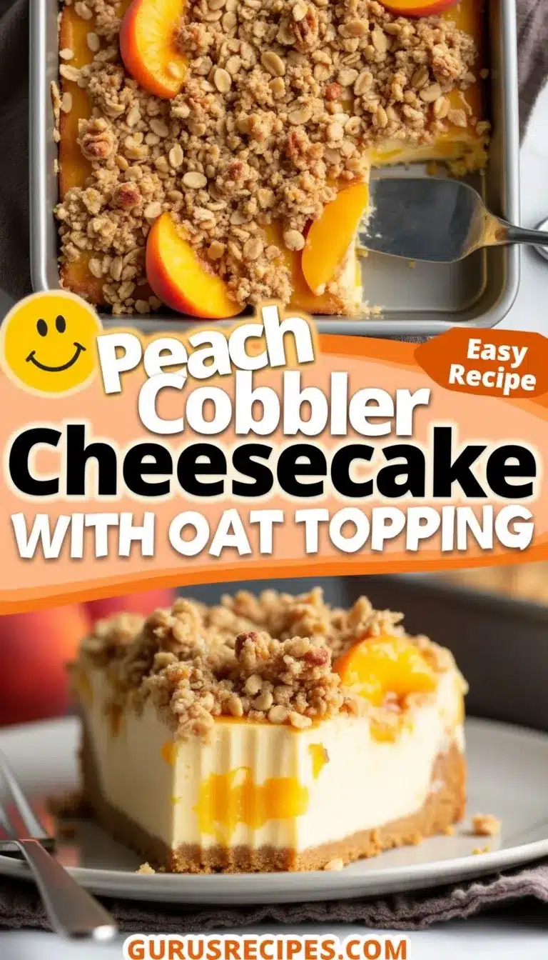 Pinterest pin for peach cobbler cheesecake