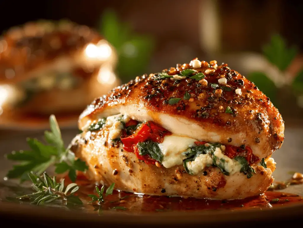 roasted red pepper stuffed chicken - featured image