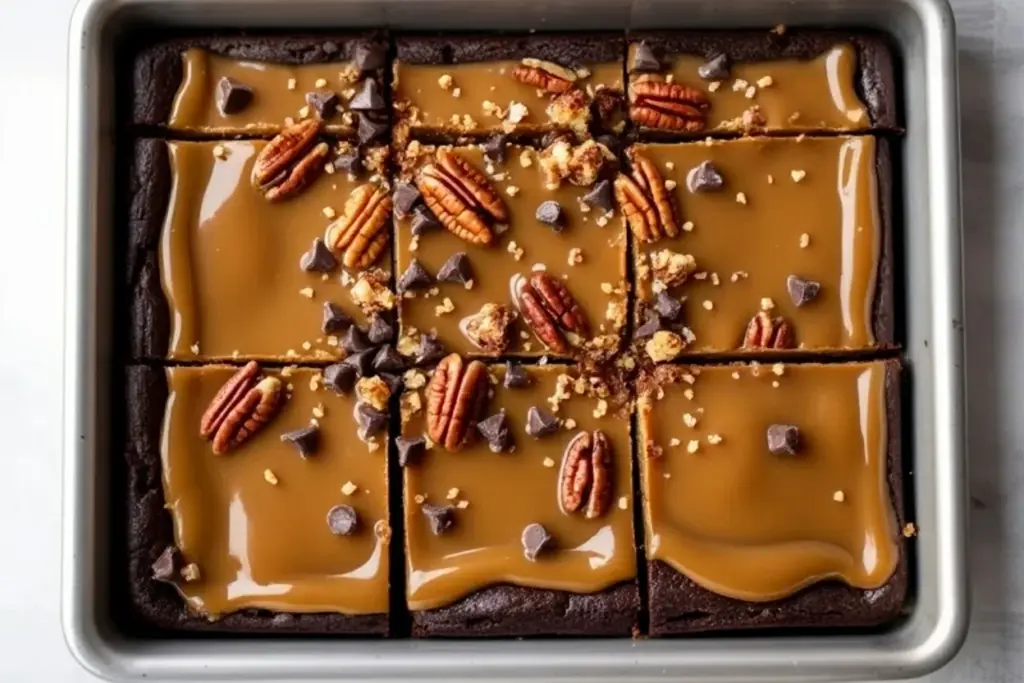 salted caramel turtle cheesecake brownies