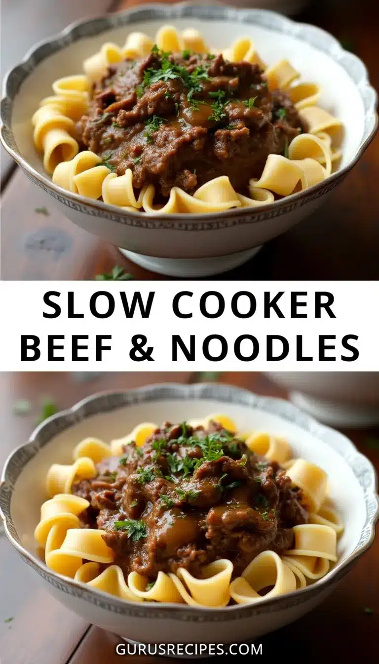Pinterest pin for slow cooker beef and noodles