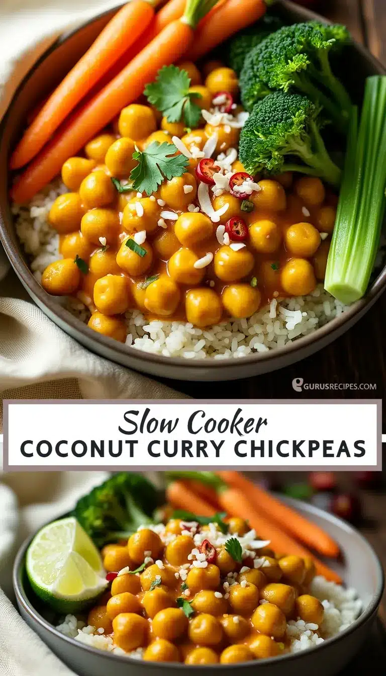 Pinterest pin for slow cooker coconut curry chickpeas