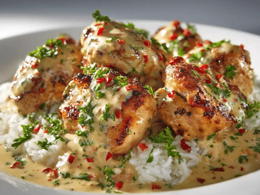 smothered chicken and rice - featured image
