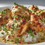 smothered chicken and rice - featured image