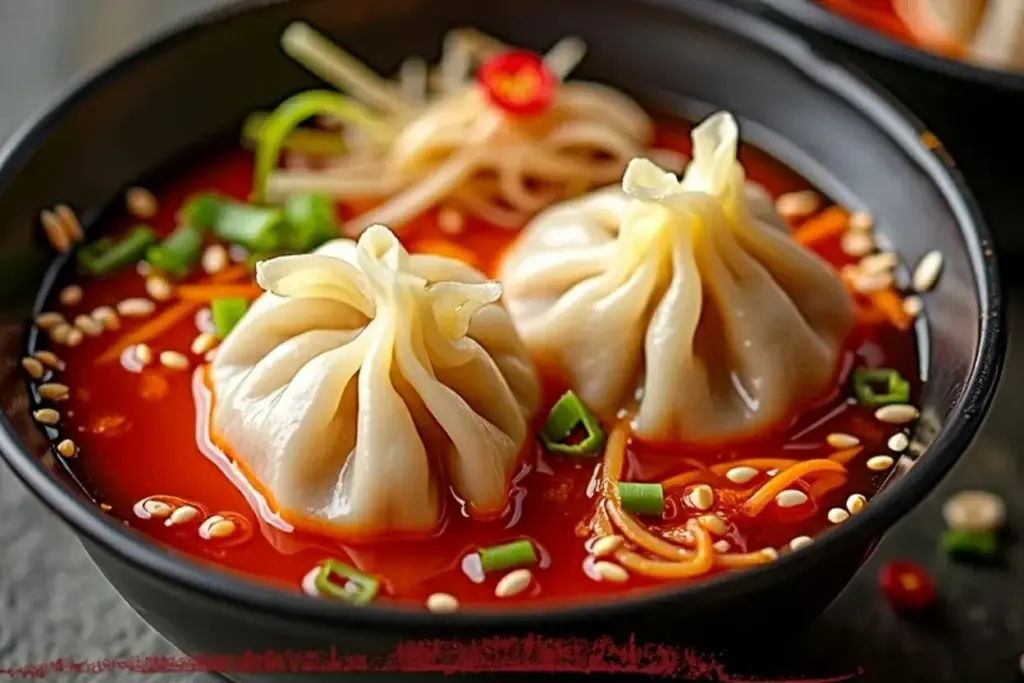 spicy Korean kimchi pork dumpling soup