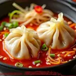 spicy Korean kimchi pork dumpling soup