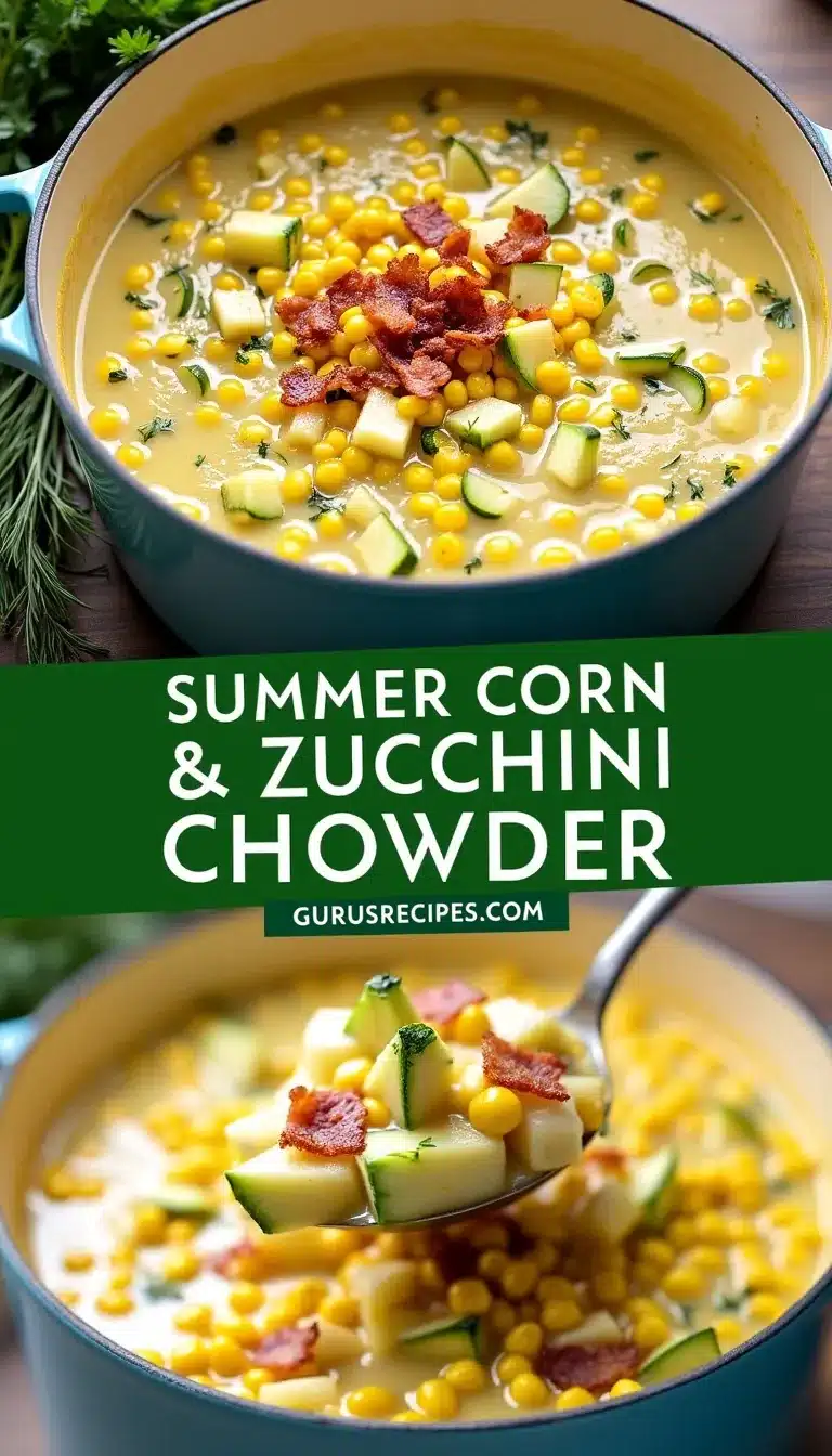 Pinterest pin for summer corn and zucchini chowder