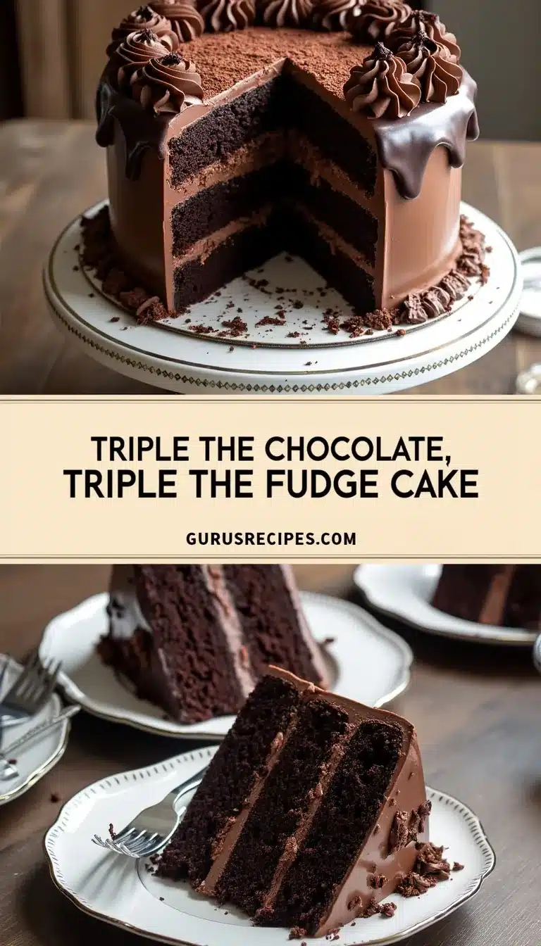 Pinterest pin for triple chocolate fudge cake