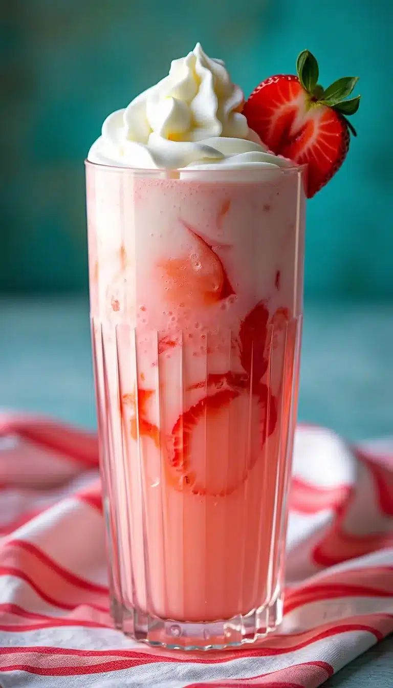 Pinterest pin for whipped strawberry cream soda