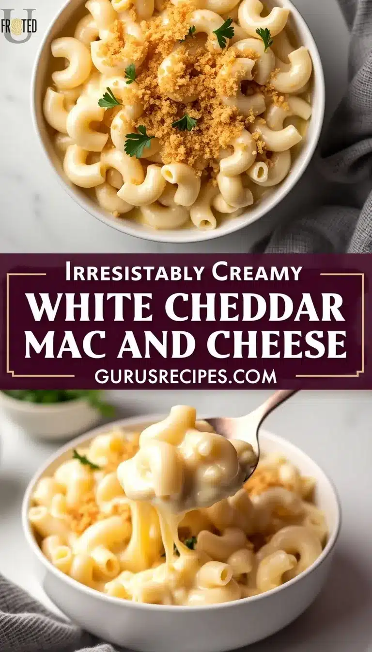 Pinterest pin for white cheddar mac and cheese