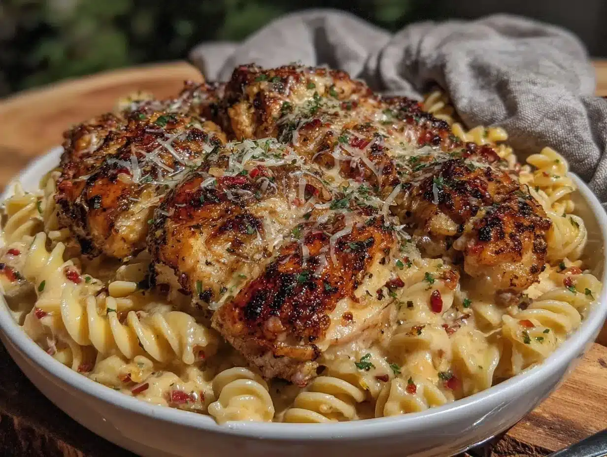 Creamy Garlic Parmesan Chicken Pasta Bake preparation steps