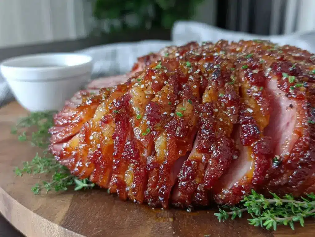 brown sugar dijon glazed spiral ham - featured image