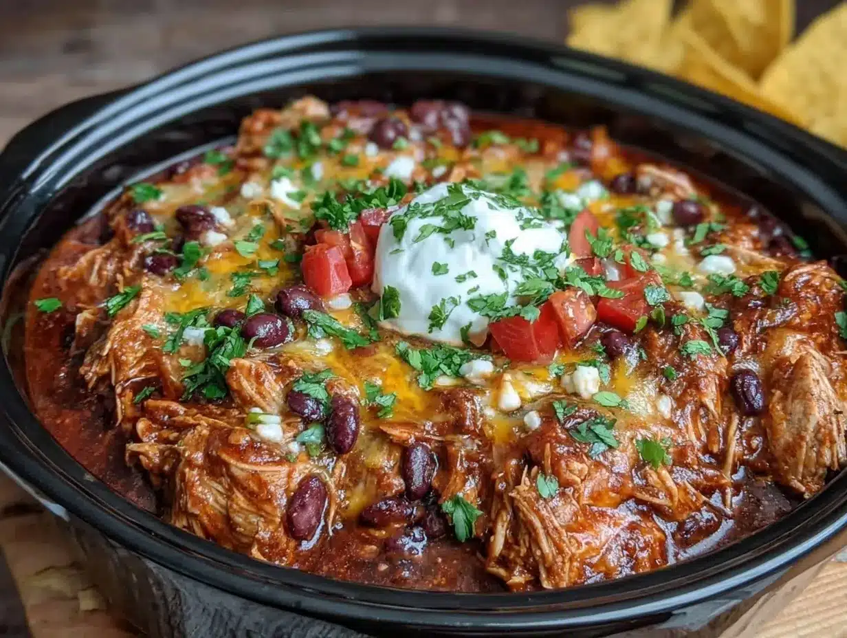 creamy crockpot chicken enchilada casserole preparation steps