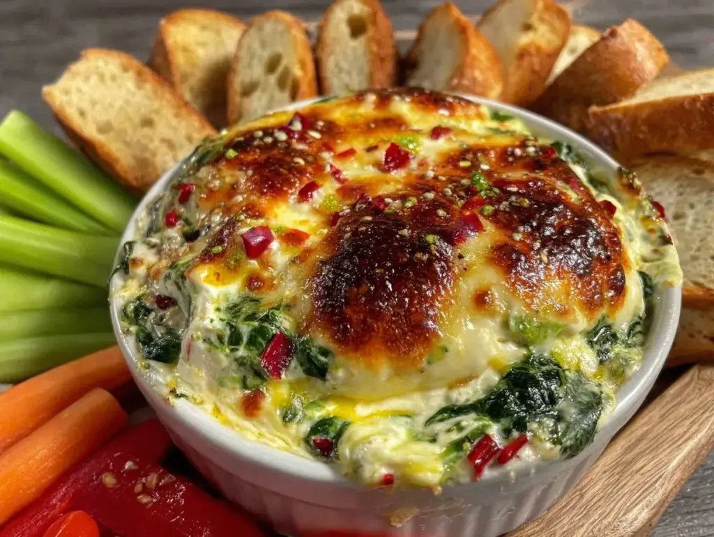 creamy hot spinach dip - featured image