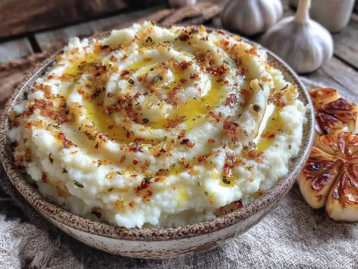 creamy roasted garlic mashed cauliflower preparation steps