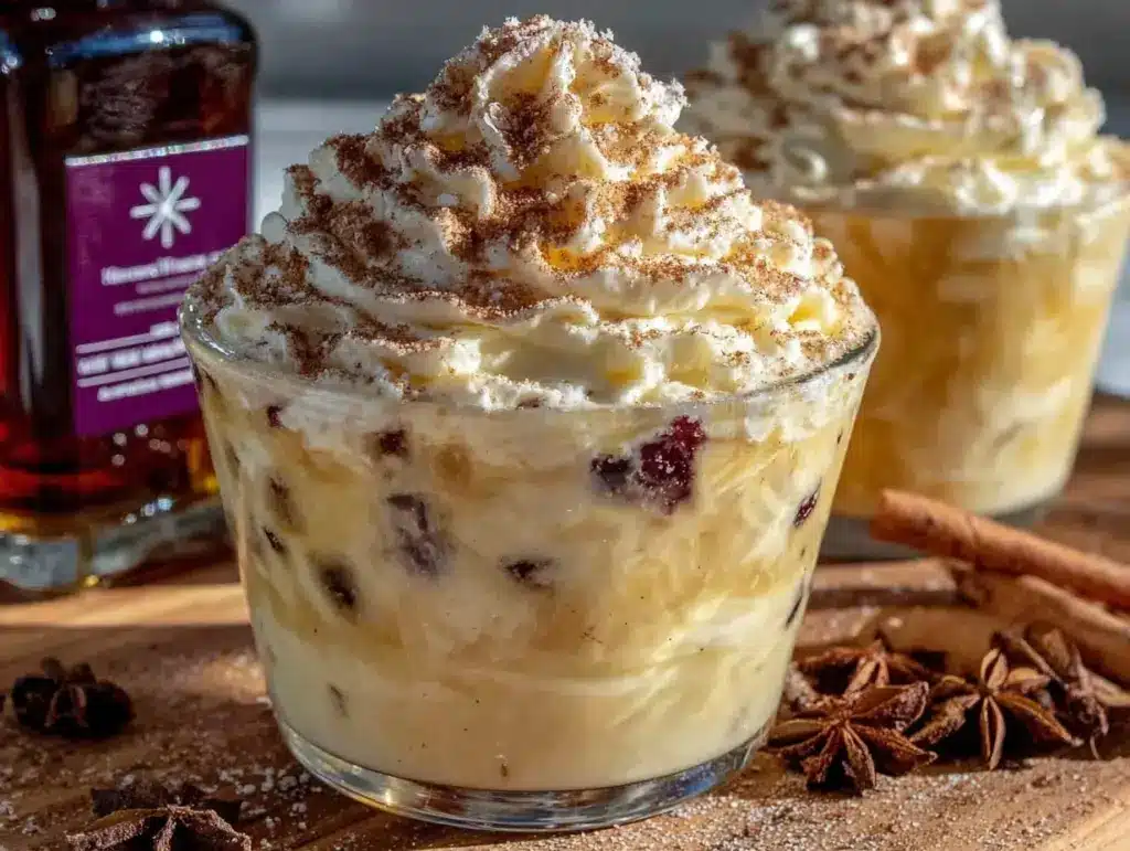 creamy spiked eggnog with rum and brandy - featured image