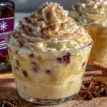 creamy spiked eggnog with rum and brandy - featured image