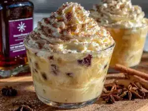 creamy spiked eggnog with rum and brandy - featured image