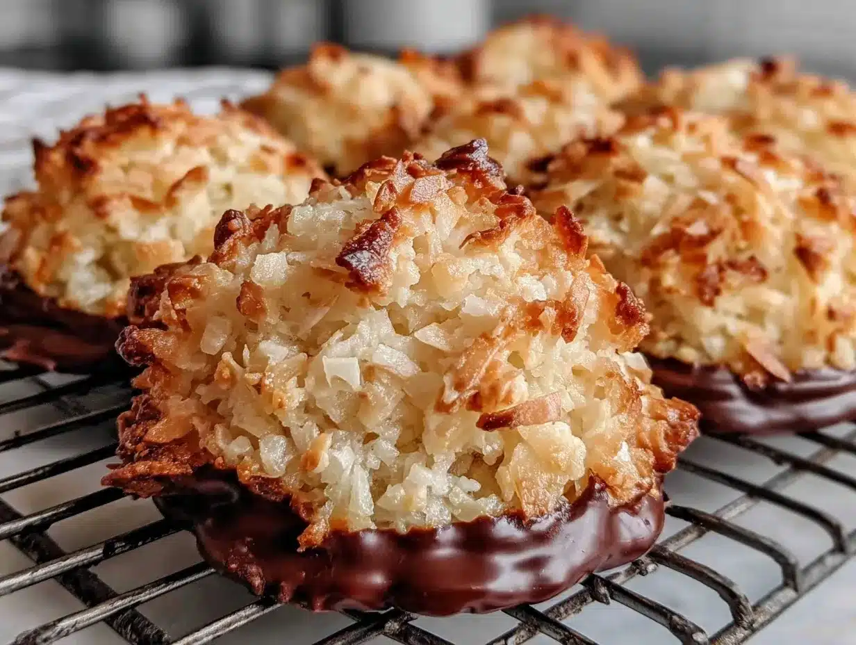 crispy chocolate-dipped coconut macaroons preparation steps