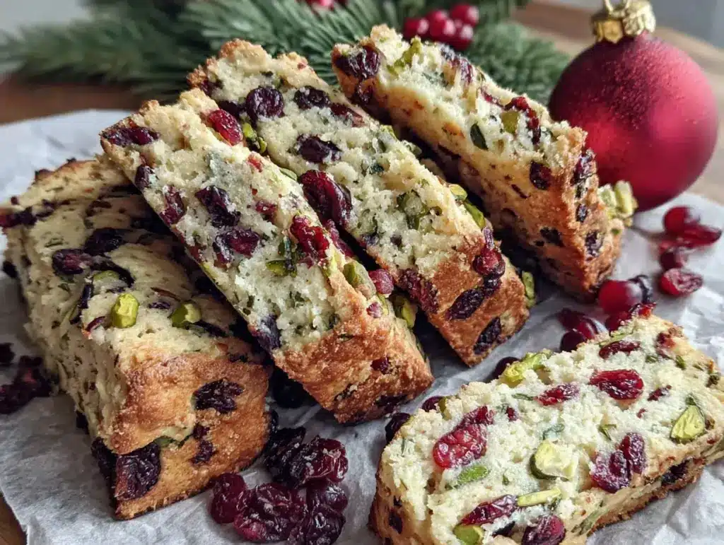 crispy cranberry pistachio biscotti - featured image