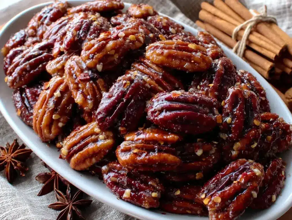 crispy glazed spicy cinnamon pecans - featured image