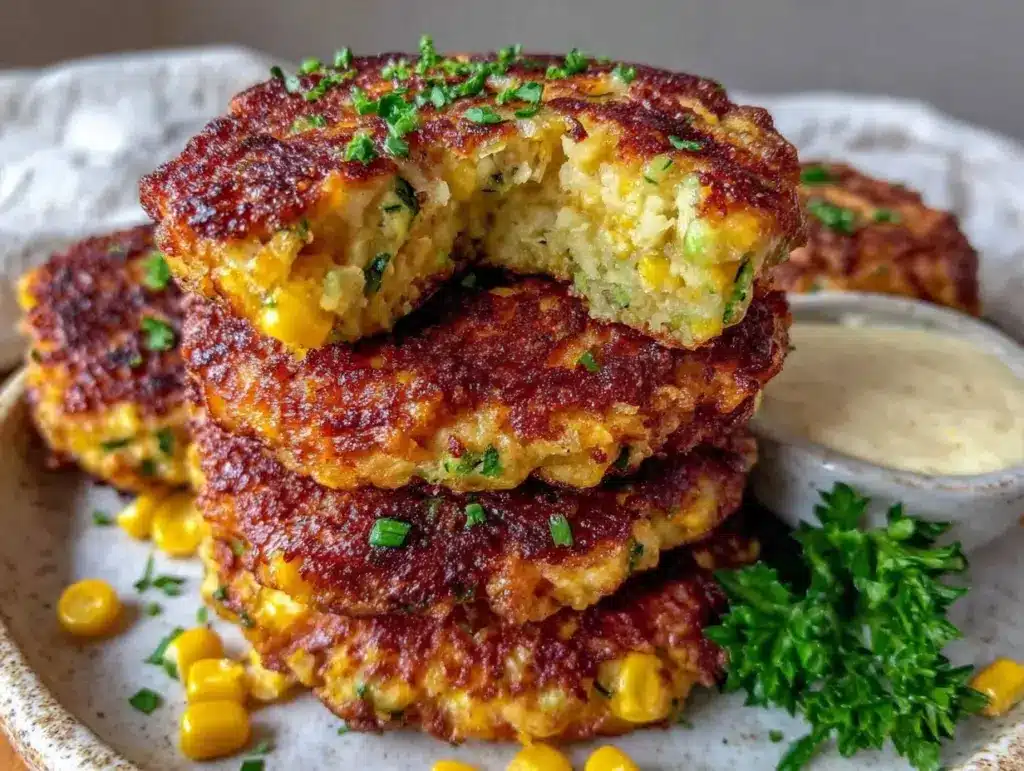 crispy zucchini corn fritters - featured image
