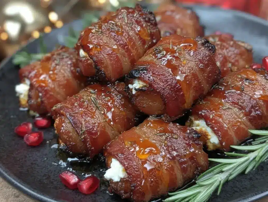 goat cheese stuffed dates wrapped in bacon - featured image