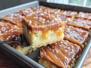 gooey caramel shortbread squares - featured image