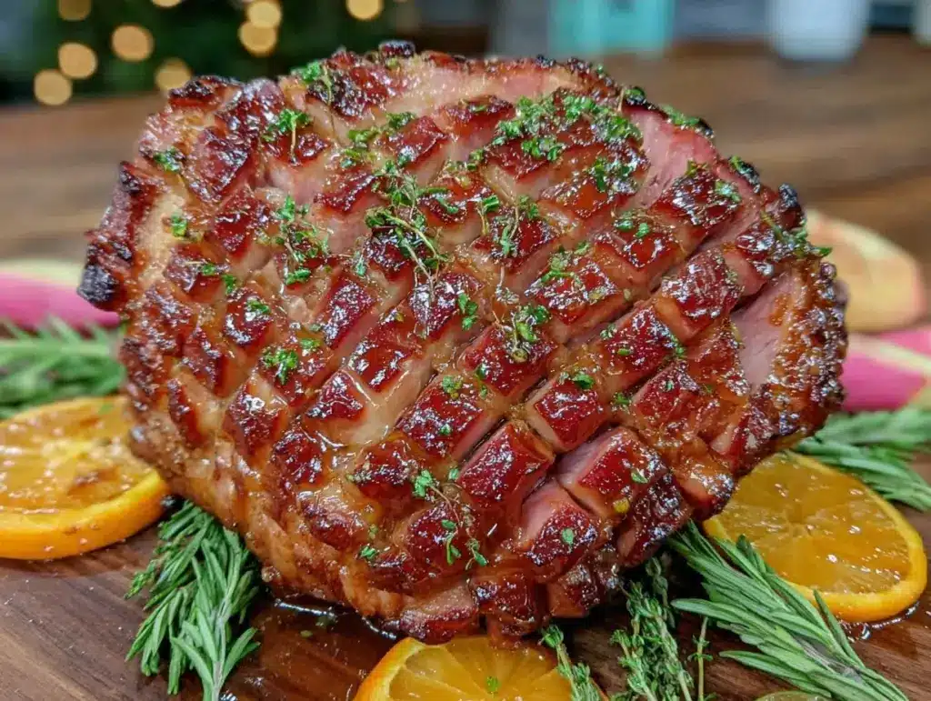 maple bourbon glazed ham - featured image