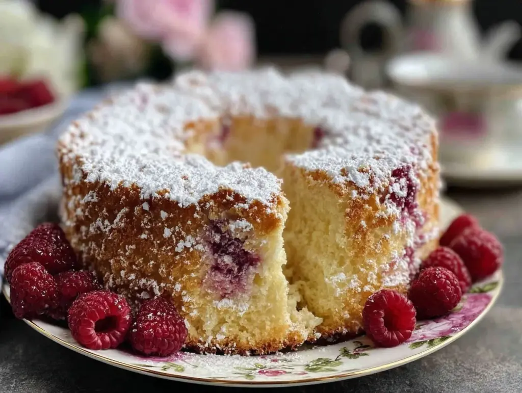 raspberry angel food cake - featured image