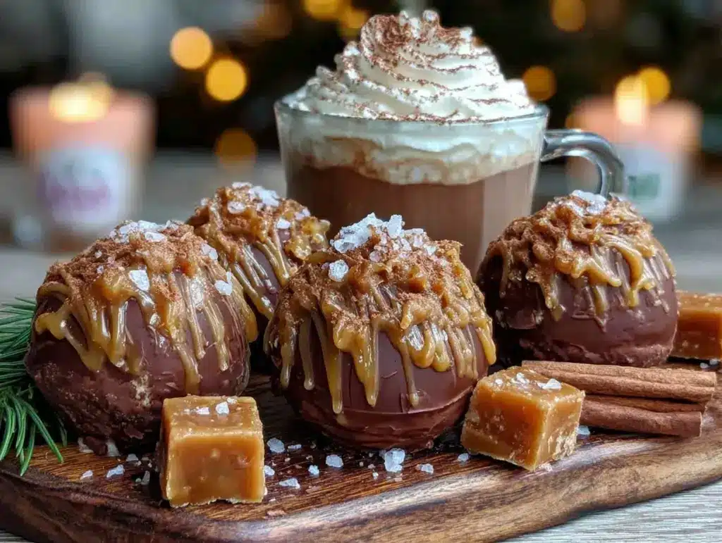 salted caramel hot chocolate bombs - featured image