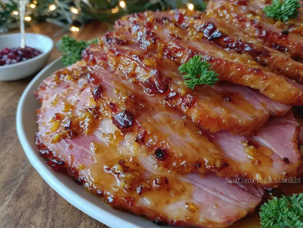 slow cooker honey garlic ham - featured image