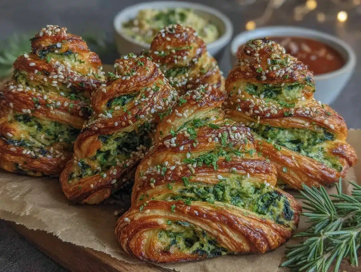 Spinach and ricotta puff pastry Christmas tree preparation steps