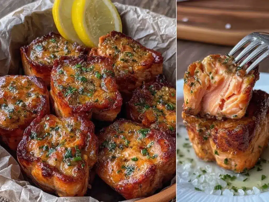 air fryer garlic herb salmon bites - featured image