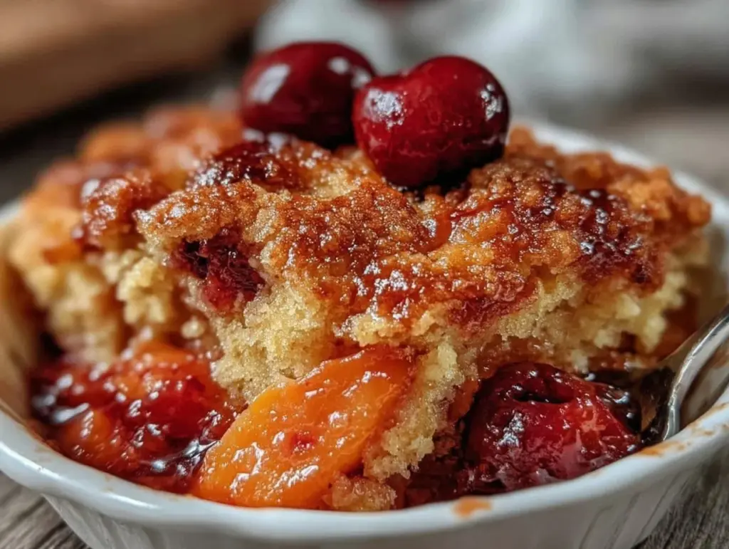 cherry peach dump cake - featured image
