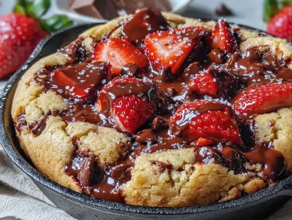 Chocolate-Dipped Strawberry Cookie Dough Skillet - featured image