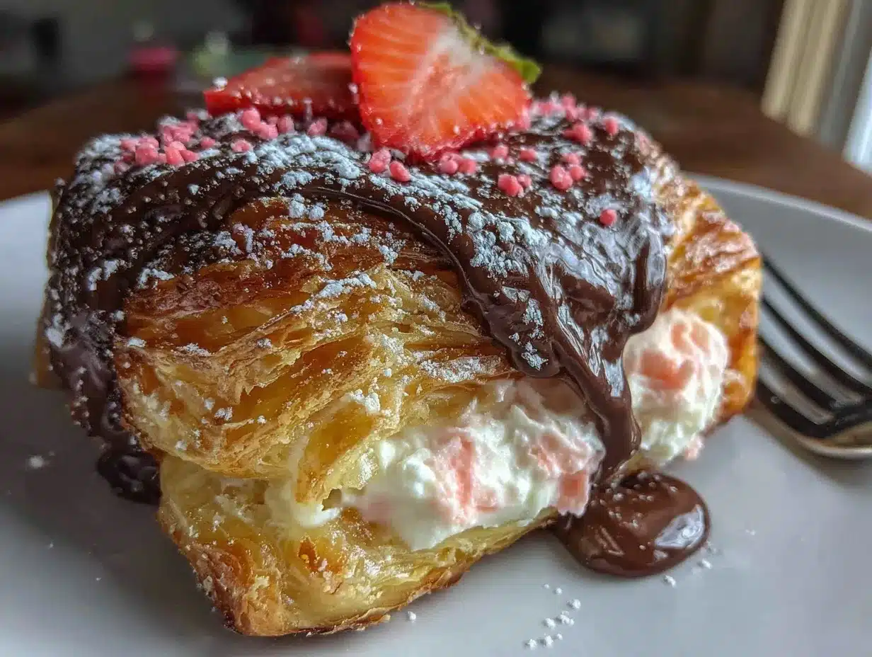 Chocolate-Dipped Strawberry Cream Danish preparation steps