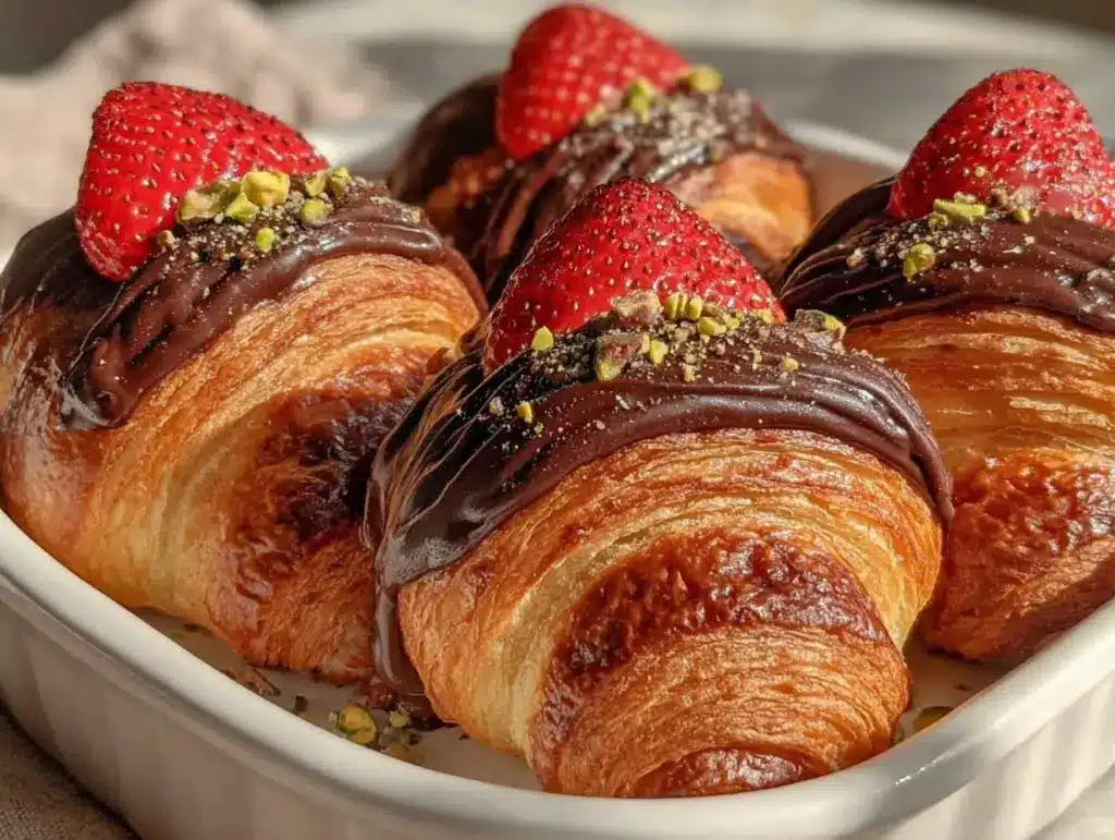 chocolate-dipped strawberry croissant rolls - featured image