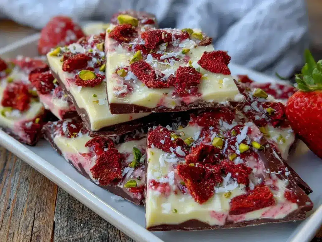 chocolate-dipped strawberry ice cream bark - featured image