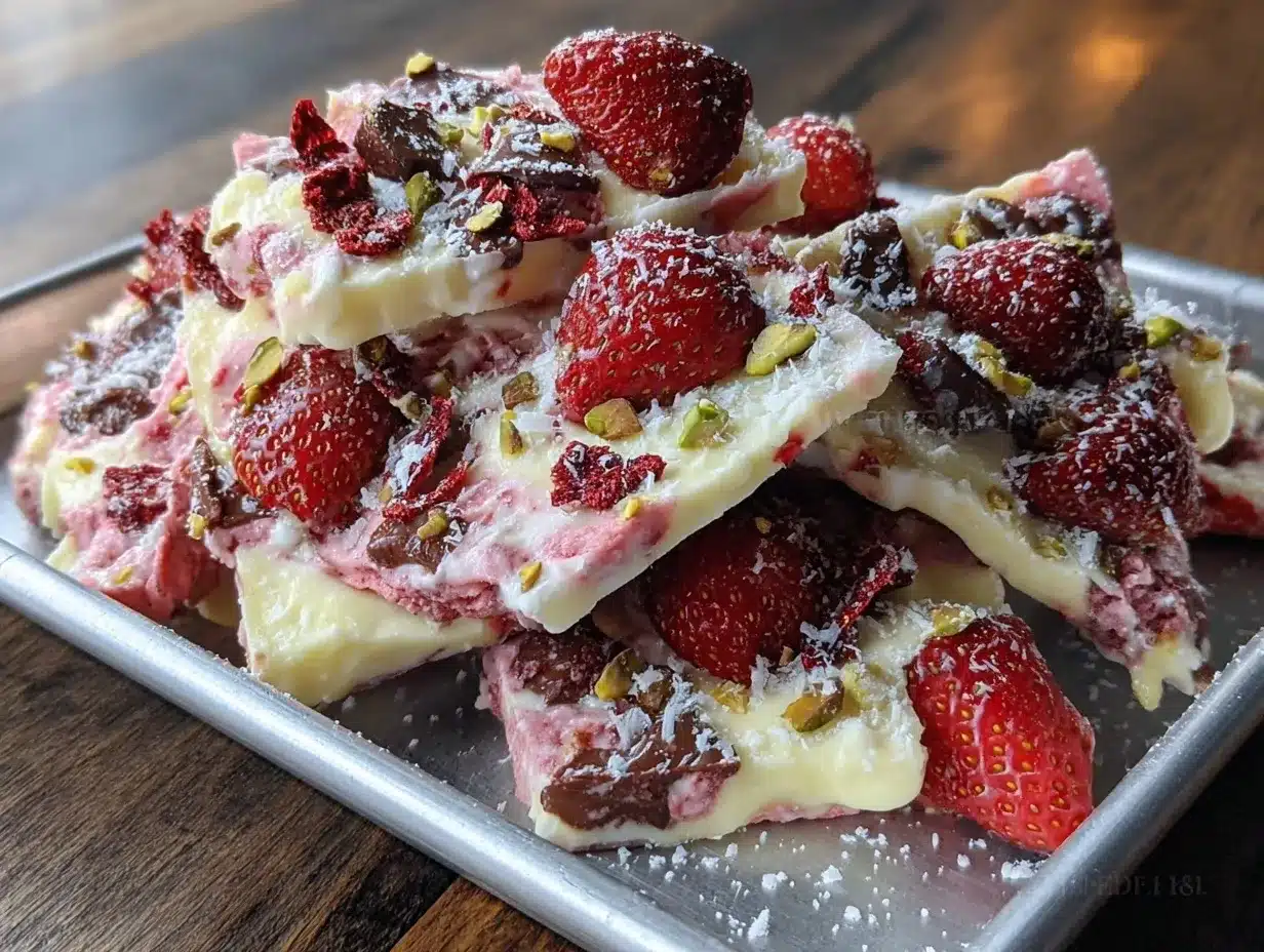 chocolate-dipped strawberry ice cream bark preparation steps