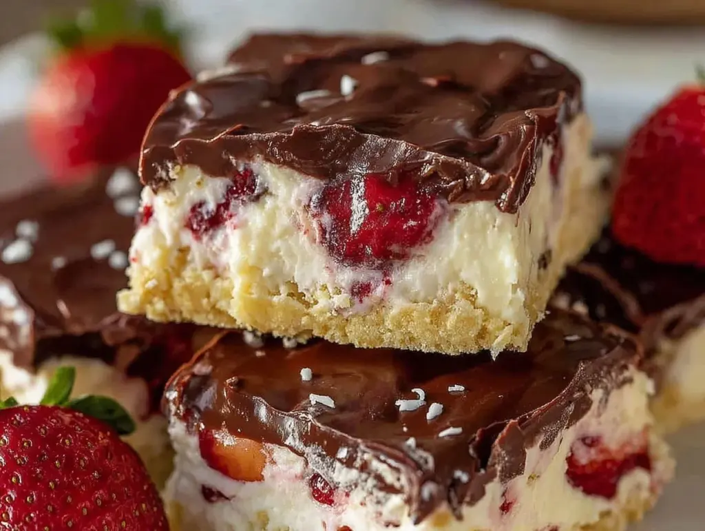 chocolate-dipped strawberry icebox bars - featured image